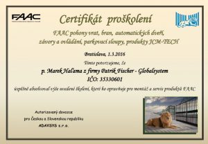 Certifikát FAAC