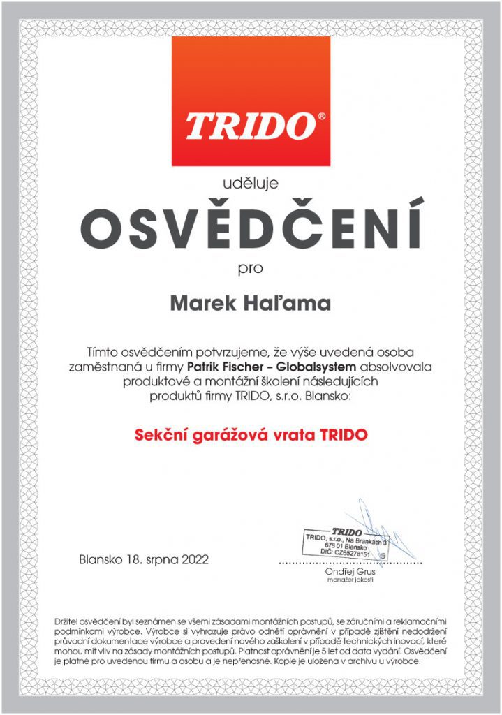 Certifikát Trido